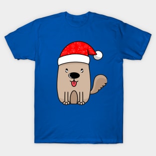 Cute dog wearing Santa Claus hat,Hand drawn T-Shirt